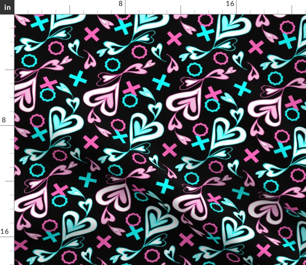 Pink and Aqua Hearts Xs and Os