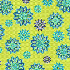 Boho Mandala flowers lace blue teal neon yellow