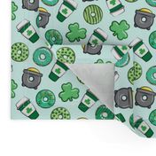 (small scale) Saint Patricks Day Donuts & Coffee  - green on mint C18BS