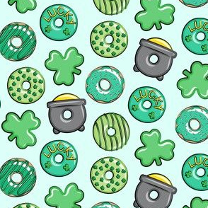 (small scale) Saint Patricks Day Donuts - green on mint C18BS