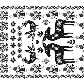  Folk Art Tea Towel, Black and White