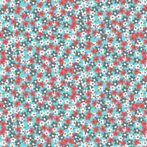 Ditzy Floral Pattern Little Daisies on Teal Aqua Blue