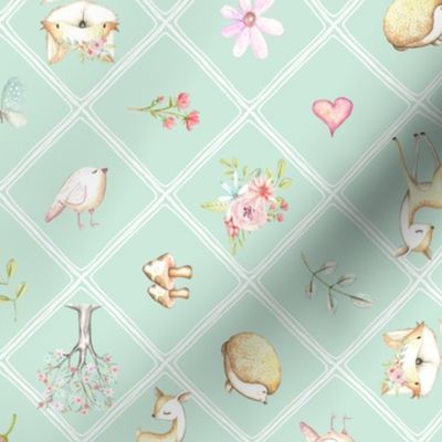 Everything Woodland (soft seafoam) – Deer Fox Hedgehog Bunny Flowers Tipi Birds Trees - MEDIUM  scale