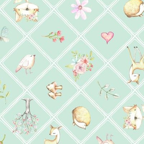 Everything Woodland (soft seafoam) – Deer Fox Hedgehog Bunny Flowers Tipi Birds Trees - MEDIUM  scale