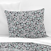 Orchid Floral Pattern in Gray, Brown, Aqua & White