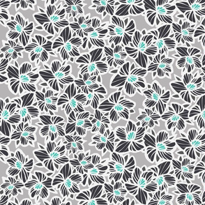 Orchid Floral Pattern in Gray, Brown, Aqua & White