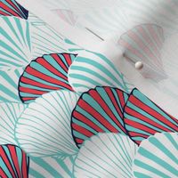 Scallop Shells in Teal Blue, Red and White