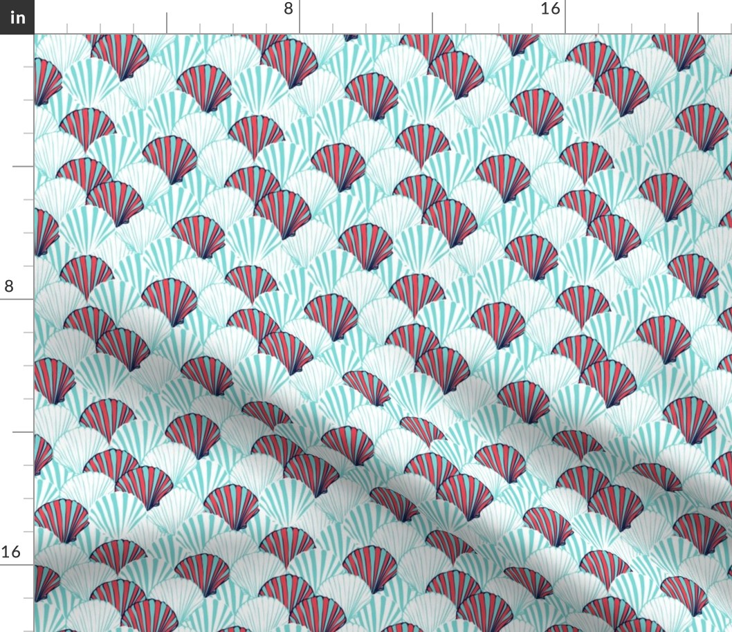 Scallop Shells in Teal Blue, Red and White