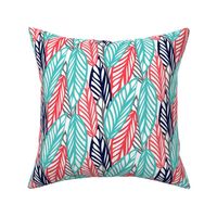 Leaf Pattern in Aqua Teal, Red, Blue & Gray/White