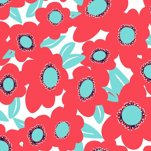 Large Bright Red & Blue Floral