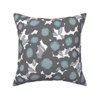 Large Gray, Teal Blue & White Floral