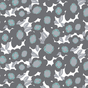 Large Gray, Teal Blue & White Floral