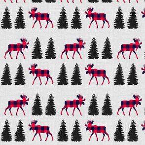 Woodland Plaid Moose // Gray Linen