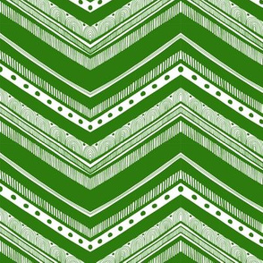 Doodle Chevron - Green on White