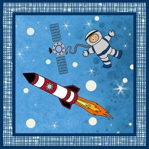 Astronaut and Rocket - 6x6" square rotated