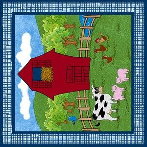 Barn with Animals - 6x6" square rotated