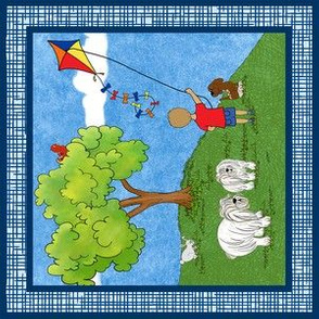 Boy Flying Kite - 6x6" square rotated