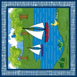 Sailboats on Lake - 6x6"square rotated