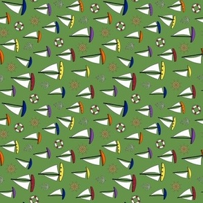Sailboats on Green - small scale -  rotated  