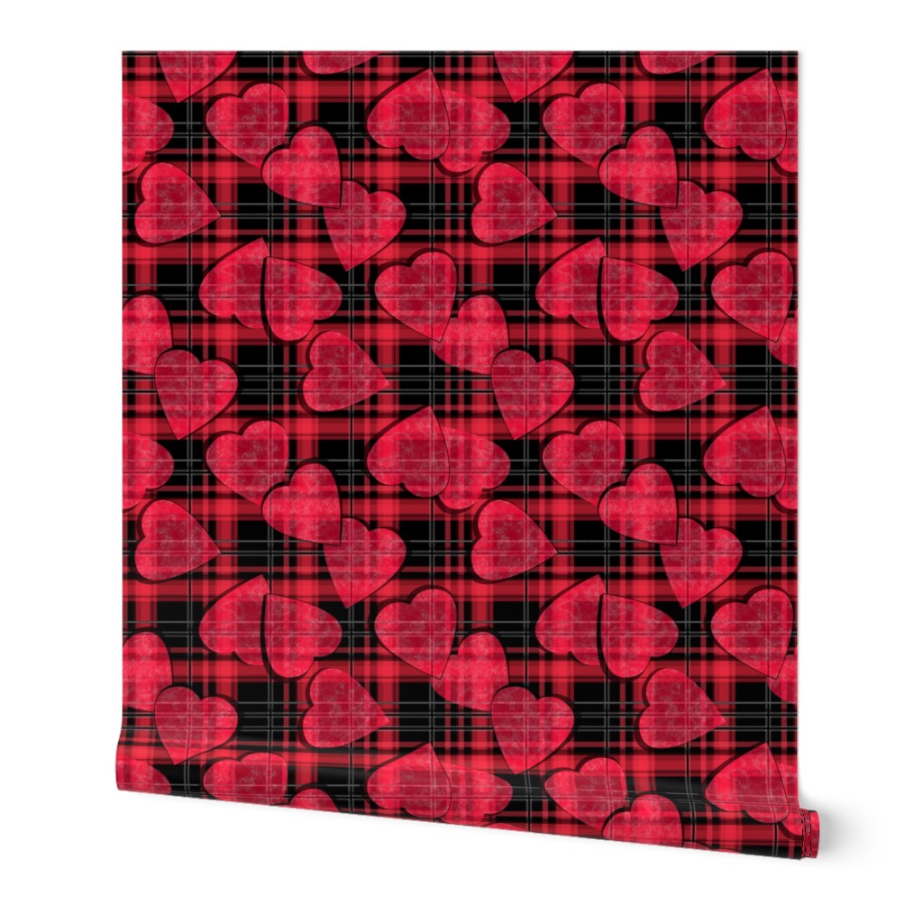 Red hearts seamless plaid checkered pattern