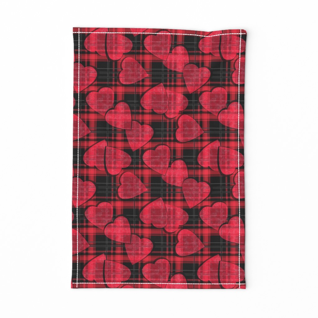 Red hearts seamless plaid checkered pattern