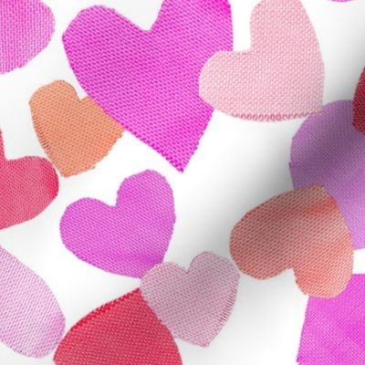 Fabric Cut out Hearts in orange pinks 