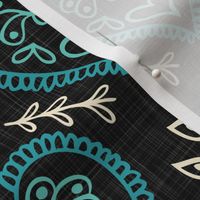 Hearts & Leaves - Teal, H White, Black