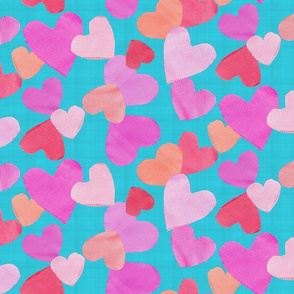 Fabric Cut Out Hearts in Orange, Pink and Aquas