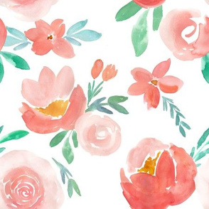 Dreamy Coral Watercolor Florals 