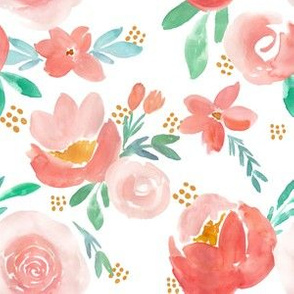 Dreamy Coral Watercolor Florals with Dots 