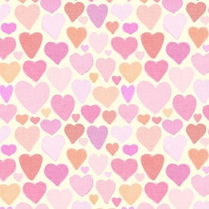 (MEDIUM) Muted Delicate Blush Pink Watercolor Hearts on light cream