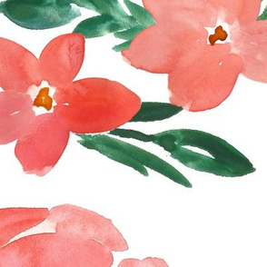 Summer Jungle Coral Watercolor Florals - LARGE