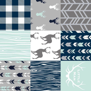 Reverse Rotation - little man patchwork in mint, navy, grey