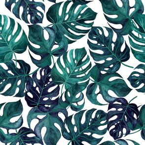 40” Monstera Leaves - Emerald Green