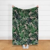 40” Monstera Leaves - on tan linen