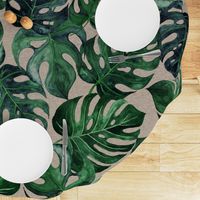 40” Monstera Leaves - on tan linen