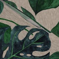 40” Monstera Leaves - on tan linen