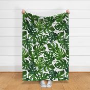 18” Monstera Palm Leaves - green on white