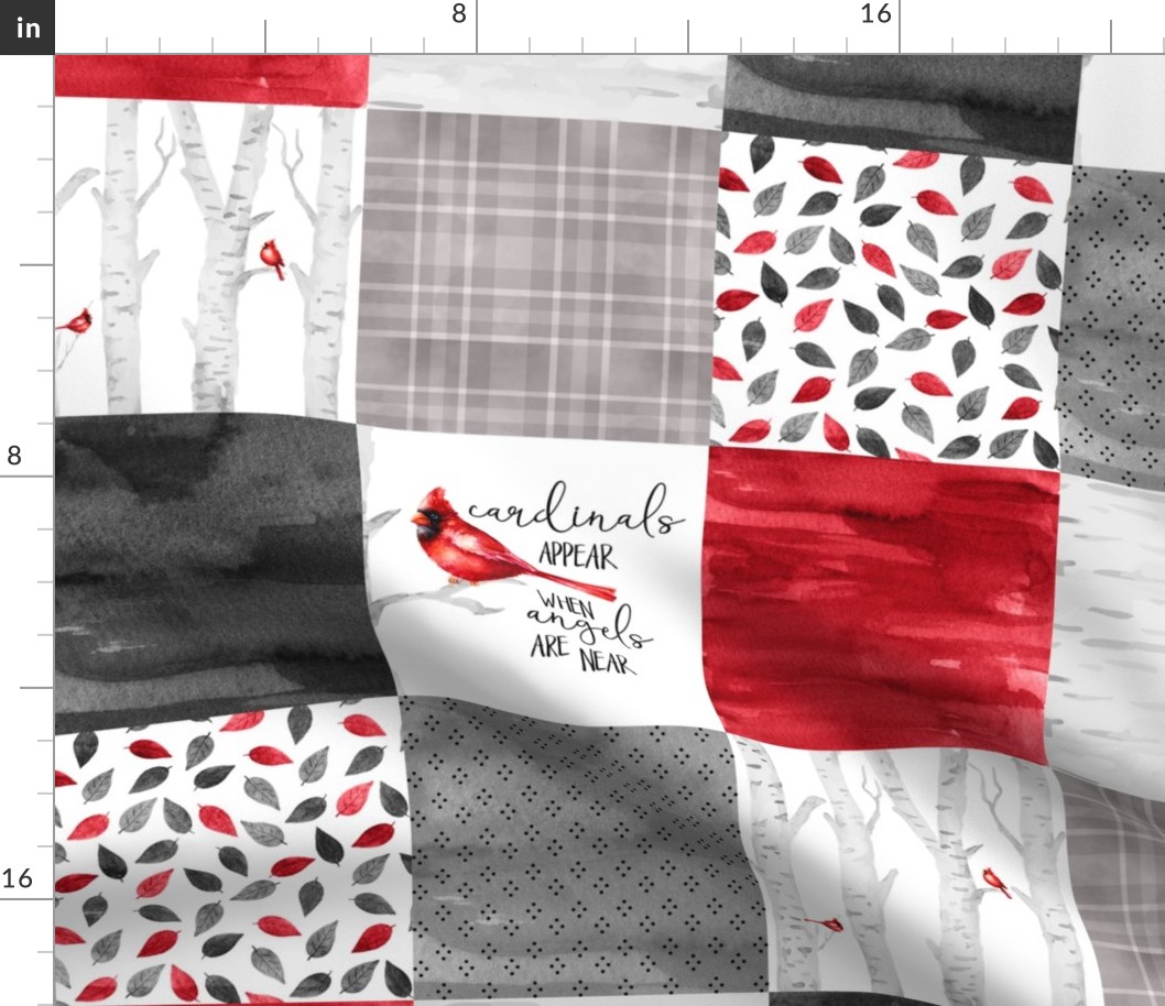 Cardinals appear when angels are near//Version 2 - Wholecloth Cheater Quilt 