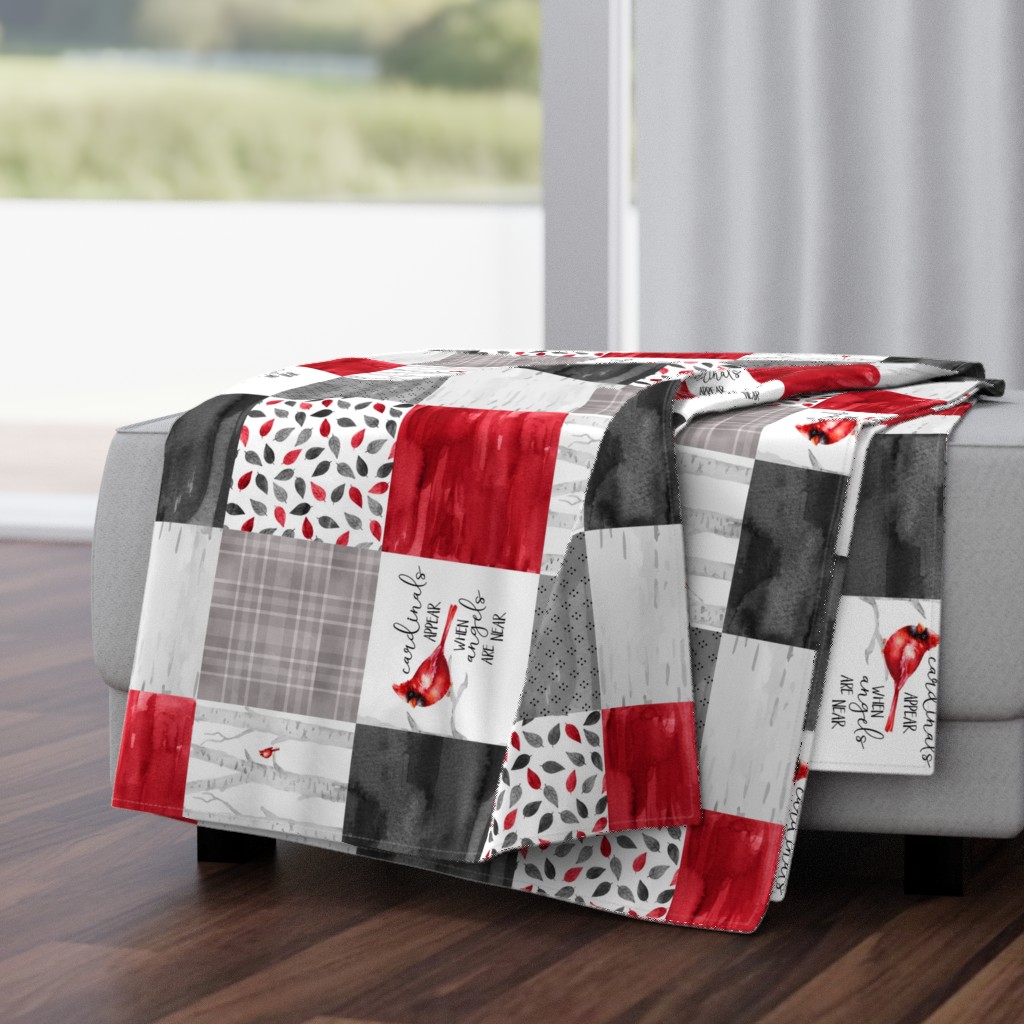 Cardinals Appear when angels are near//Version 2 - Wholecloth Cheater Quilt - Rotated