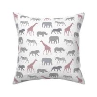 Safari animals - multi mauve - elephant, giraffe, rhino, zebra