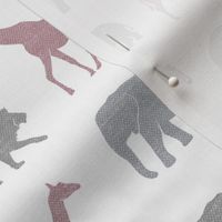 Safari animals - multi mauve - elephant, giraffe, rhino, zebra