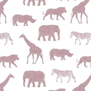 Safari animals - mauve - elephant, giraffe, rhino, zebra