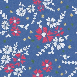 Simple Floral Cornflower Cotton with white and pink