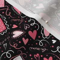 Love Hearts Pink on Black