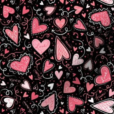 Love Hearts Pink on Black