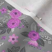 Vintage Antique Floral Flowers Purple Lilac on Grey Smaller Tiny