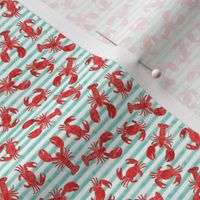 (3/4" scale) lobsters and crabs on aqua stripes C19BS