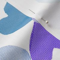 Fabric Heart Cut Outs in Lilac Blues