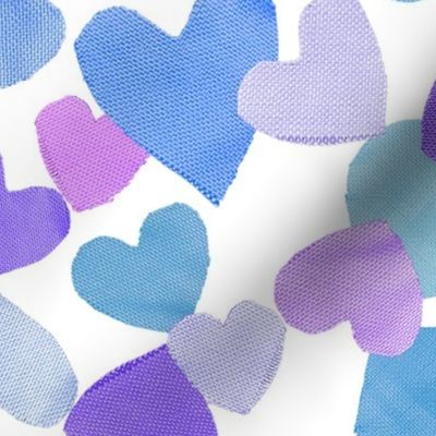 Fabric Heart Cut Outs in Lilac Blues